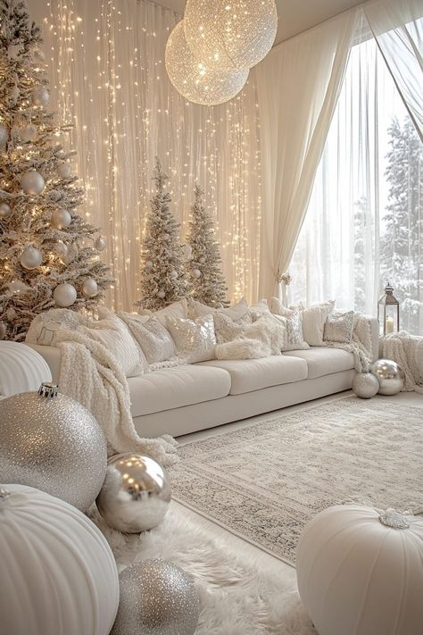 29 Christmas Party Decor Ideas For A Festive And Cozy Celebration - Learn California Snow Ball Party Theme, White Christmas Aesthetic Decor, Snow Themed Party Decorations, Narnia Christmas Theme, White Christmas Balloon Garland, White Christmas Tree Ideas 2024 Trends, White Christmas Theme Party, White Christmas Decorations Elegant, Over The Top Christmas Decor