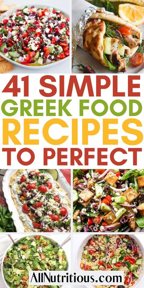 Want to spice up your meal plan? There are so many delicious and healthy foods in Greek cuisine. Take a culinary journey to Greece with these easy recipes - perfect for weeknight dinners that are bursting with flavor. Healthy Greek Recipes, Greek Recipes Easy, Greek Menu, Mediterranean Recipes Healthy, Greek Recipes Authentic, Greek Foods, Greek Dinners, Greece Food, Easy Mediterranean Diet Recipes