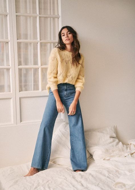 Sézane The Venice Wide Leg Jeans Outfit, Autumn Fashion Casual, Jeans Outfit, High Waisted Jeans, Look Vintage, Fall Fashion Trends, Look Plus, Mode Inspiration, High Waisted Trousers