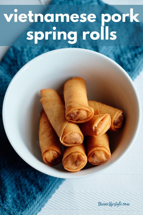 Vietnamese Pork Spring Rolls Recipe Appetizer Divine Lifestyle Pork Spring Rolls Recipe, Recipe With Carrots, Fresh Spring Rolls Recipe, Vietnamese Fresh Spring Rolls, Vietnamese Spring Rolls Recipe, Vietnamese Egg Rolls, Pork Spring Rolls, Buffalo Chicken Rolls, Rolled Chicken Recipes