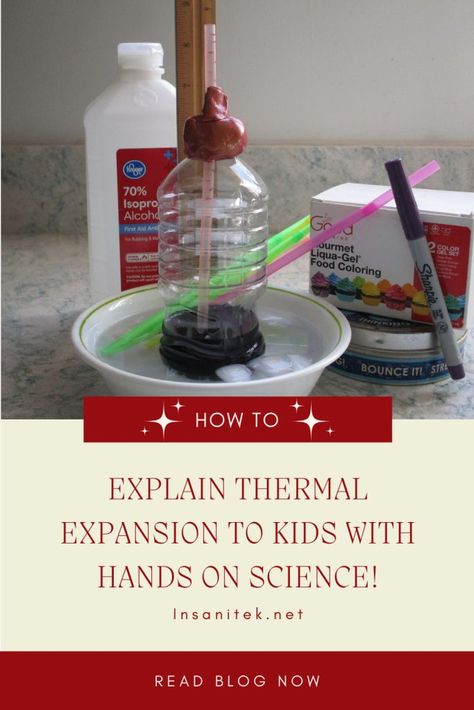 Thermal expansion is all around us effecting our every day lives. Here's a way to explain it to kids with confidence. Toss out hesitation, confusion, and add in hands on science. https://insanitek.net/scratching-the-surface-of-thermal-expansion/ Thermal Energy Experiments For Kids, Thermal Energy Experiments, History Of Chemistry, Chemical Kinetics, Kid Experiments, Thermal Energy, Thermal Expansion, Materials Science, Kinetic Energy