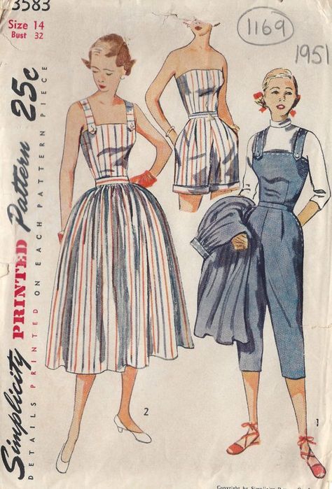 1951 Vintage Sewing Pattern B32" PLAYSUIT - PANTS SKIRT TOP SHORTS (1169R) By Simplicity 3583 - The Vintage Pattern Shop 1950s Playsuit, Glamour Ghoul, Tiki Culture, 1950s Sewing Patterns, Patron Vintage, Lilli Ann, 1950 Fashion, Beach Vintage, Vintage Dress Patterns