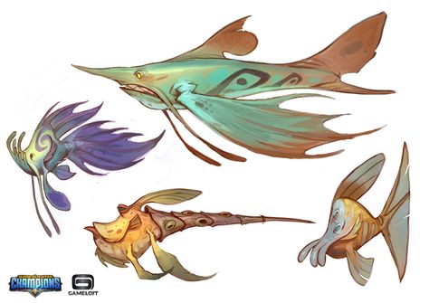 ArtStation - Coral Kingdom Princess and Fish, James Loy Martin Fish Creature, Alien Fish, Jump Animation, Ocean Monsters, Dragon Fish, Creature Artwork, Alien Concept Art, Concept Art Character, Dungeons And Dragons Homebrew