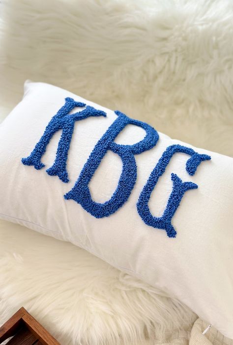 Sorority Room, Blue Dorm, Initial Pillow, Dorm Room Styles, Monogram Pillow, College Room Decor, Wedding Gift For Couple, College Dorm Room Decor, Monogram Pillows