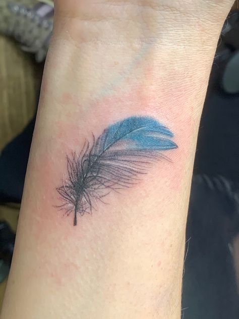 On my wrist love it Blue Feather Tattoo, Tattoo Bible, Thumb Tattoos, Feather Tattoo, Feather Tattoos, Tat Ideas, Blue Feather, Little Tattoos, Natural Forms