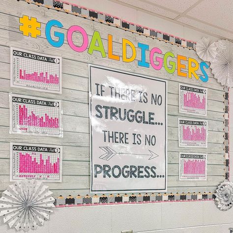 💫 Progress over perfection! This is what I preach to my Biology students. Today, we took our final benchmark exam and I am extremely… | Instagram Diy Science Decor For Classroom, High School Data Walls, Teacher Data Wall, Data Display Classroom, Learning Lab Classroom Decor, Math Science Classroom Setup, Science Classroom Elementary, Middle Years Classroom, Math And Science Classroom Decor