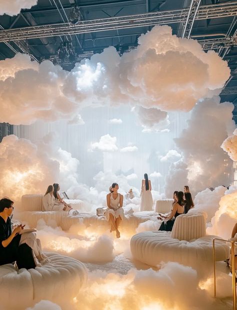 Wedding Cloud Theme, Dream Birthday Party Theme, Cloud 9 Theme Party, Event Activation Ideas, Led Clouds, Cloud Event, Furniture Photoshoot, Cloud Installation, Museum Exhibition Design Display