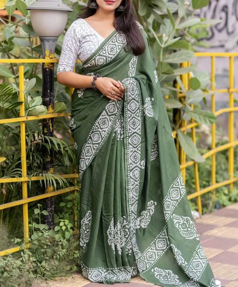 ***SOFT CHANDERI COTTON SAREE with hand block batik prints ~Cotton tassles on pallu ~Blouse- white chanderi cotton with saree matched block print designs ~Saree - 5.5 meters CODE: HPOO1220 WHATSAPP @ 8618709919 / DM **Humble Pleats offers ALL INDIA FREE SHIPPING **Accepts online payments. Do not offer exchanges, cash on delivery, or returns - except for damaged products. In the case of a damaged product, it must be in its original condition in order to be eligible for a return.***Light... Block Printing Designs, Block Print Designs, Chanderi Cotton Saree, Onam Saree, Saree Styling, Onam Celebration, Onam Festival, Saree Traditional, Cotton Saree Designs