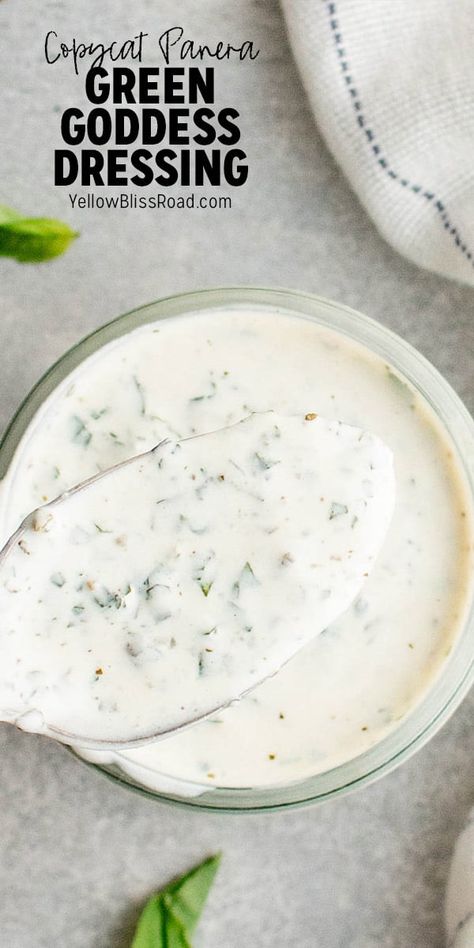 Green Goddess Dressing Panera Green Goddess Dressing, Ranch Dressing Mix Recipe, Cilantro Lime Ranch Dressing, Avocado Lime Ranch Dressing, Easy Dressing Recipe, Yogurt Ranch Dressing, Avocado Ranch Dressing, Creamy Salad, Italian Dressing Recipes