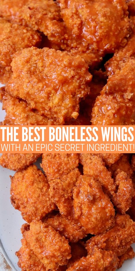 Pizza Hut Boneless Wings Copycat, Copycat Buffalo Wild Wings Boneless, Homemade Wings Fried, How To Make Boneless Chicken Wings, Buffalo Wild Wings Boneless Wing Recipe, Applebees Boneless Wings, Air Fryer Boneless Chicken Wings, Homemade Boneless Wings, Buffalo Wild Wings Recipe