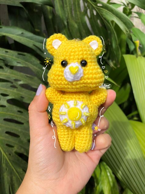 yellow bear of care bears with a sunshine on his belly made with crochet Crochet Care Bear Pattern Free, Care Bears Crochet, Care Bear Crochet, Crochet Care Bear, Crochet Sunshine, Sunshine Bear, Bear Crochet Pattern, Bear Patterns Free, Bear Crochet