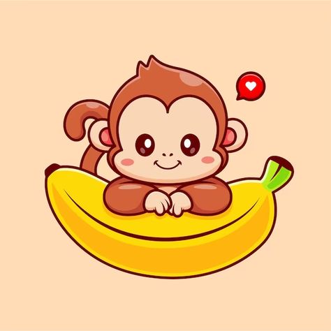 Banana Cartoon, Monkey Valentine, Monkey Drawing, Monkey Illustration, Abstract Pencil Drawings, Kids Notes, Animal Food, Food Icon, Cartoon Monkey