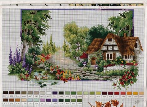 Victorian Cross Stitch, Large Cross Stitch Patterns, Cross Stitch Gallery, Free Cross Stitch Charts, Cross Stitch House, Cross Stitch Landscape, Blackwork Embroidery, Cross Stitch Tree, Pola Kristik