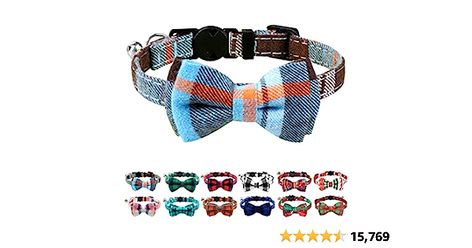 Pet Supplies : Joytale Updated Breakaway Cat Collar with Bow Tie and Bell, Cute Plaid Patterns, 1 Pack Girl Boy Kitty Safety Kitten Collars, Haze Blue : Amazon.com Kitten Eyes, Kitten Collars, Cat Bow Tie, Cat Bow, Bow Tie Collar, Kittens And Puppies, Quick Release Buckle, Cat Collar, Collar Pattern