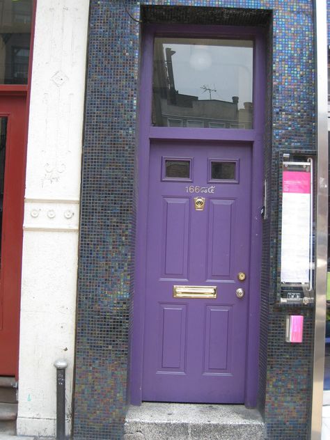 Purple Door | ShellyS | Flickr Purple Front Door, Purple Front Doors, Witchy House, Purple Door, Home Entryway, Grey House, Missing Something, Grey Houses, Front Of House