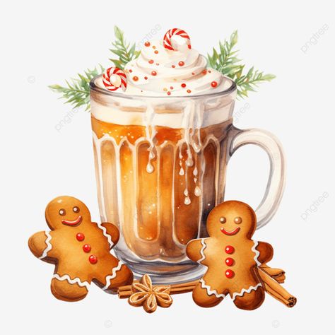 watercolor gingerbread and christmas drink with ornaments gingerbread and christmas drink merry ch Christmas Cocoa, Hot Christmas, Cocoa Christmas, Food Clipart, Christmas Hot Chocolate, Watercolor Food, Holiday Clipart, Hot Coco, Christmas Sweets