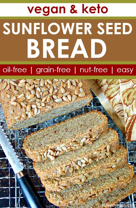 My vegan keto sunflower seed bread is equal parts scrumptious, frugal and easy to make! It is also nut-free, oil-free, & grain-free. #sunflowerseeds #sunflowerseedbread #vegan #keto #paleo #grainfree #glutenfree #oilfree #nutfree #eggfree #dairyfree #ketogenic #cleaneating #cleaneats #ketobread #frugal #easy #yeastfree #allergyfriendly #bread Sunflower Seed Flour Bread Keto, Gluten Free Sunflower Seed Bread, Gf Seed Bread, Keto Sunflower Seed Bread, Sunflower Keto Bread, Keto Seed Bread, Cassava Arepas, Aip Bread, Sunflower Seed Bread