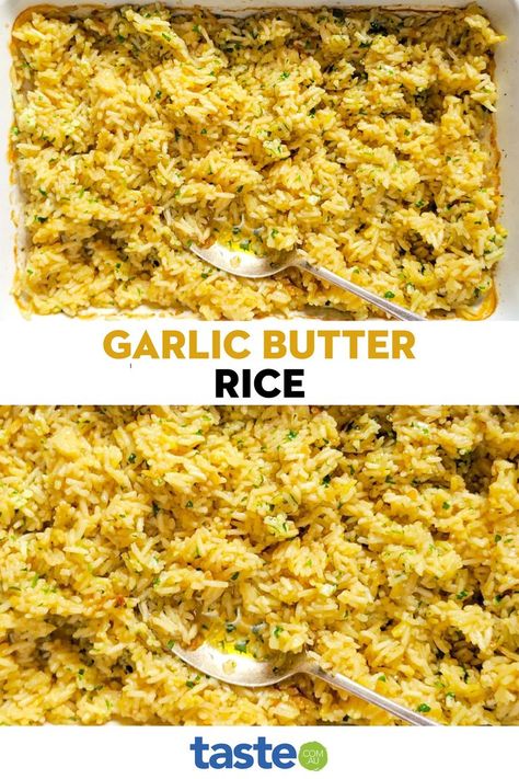 Flavored Rice Recipes, Buttered Rice Recipe, Garlic Butter Rice, Onion Soup Mix Recipe, Risotto Dishes, Rice Side Dish Recipes, Plain Rice, Rice Cooker Recipes, Baked Rice