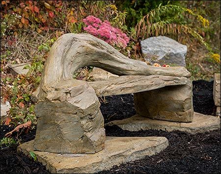 Rock Bench, Garden Work Bench, Stone Garden Bench, Cement Furniture, Rock Planters, Pondless Waterfall, Faerie Garden, Outdoor Bench Seating, Green Barn