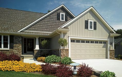 Two tone shake siding. Vinyl Siding Options, Vinyl Siding Styles, Vinyl Cedar Shake Siding, Certainteed Vinyl Siding, Vertical Vinyl Siding, Vinyl Shake Siding, Exterior Siding Colors, Siding Styles, Siding Trim