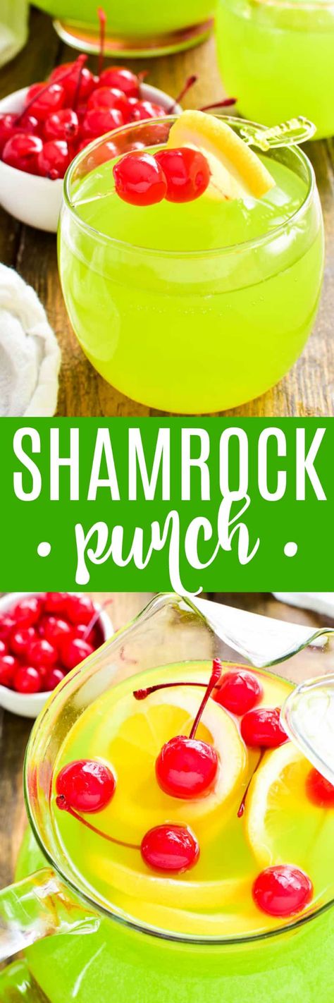 Shamrock Punch is the ultimate St. Patrick's Day drink! Made with Midori, pineapple juice, vodka, and a splash of soda, this punch is fizzy, sweet, and perfectly green.  Make it in a punchbowl or by the pitcherful....and it makes great shots, too. Any way you sip it, this punch is exactly what your St. Patrick's Day party needs! Shamrock Punch, Lemon Tree Dwelling, Delicious Clean Eating, Punch Recipe, Delicious Drink Recipes, Fruity Drinks, Cocktail Recipes Easy, Cocktail Drinks Recipes, Punch Recipes