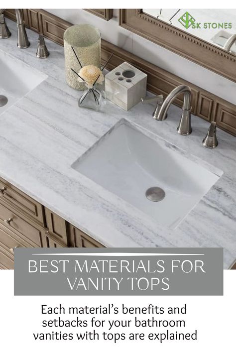 Vanity Countertop Ideas, Best Countertop Material, Quartz Bathroom Countertops, Marble Countertops Bathroom, Best Countertops, Bathroom Ideas For Small Bathrooms, Bath Countertops, Granite Bathroom Countertops, Counter Top Sink Bathroom