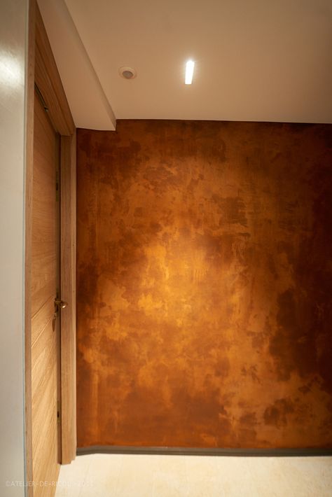 Copper Accent Wall Paint, Rustic Wall Paint, Copper Accent Wall, Modern Patina Wall, Patina Work Wall, Faux Copper Patina Wall, Rusting Design On Wall, Faux Walls, Accent Wall Designs