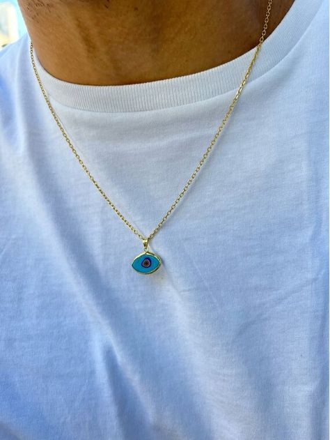 Evil Eye Pendant For Men, Evil Eye Necklace Men, Men Necklaces, Necklaces Men, Cake Story, Men's Necklaces, Handmade Evil Eye, Necklace Gold Chain, Evil Eye Necklace Gold