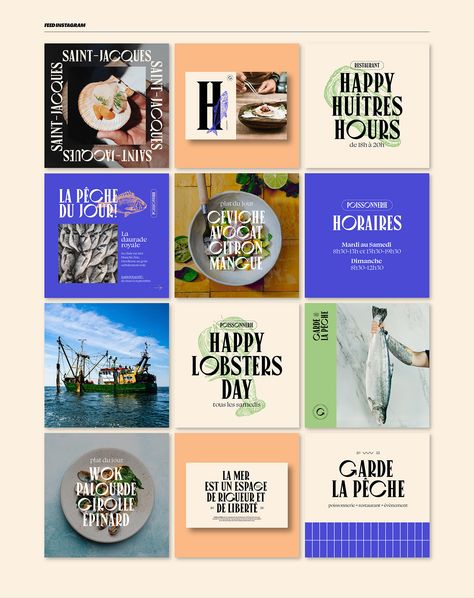 GARDE LA PÊCHE I BRANDING :: Behance Art Direction Advertising, Instagram Design Layout, Restaurant Social Media, Instagram Branding Design, Social Media Branding Design, Instagram Brand, Instagram Grid, Instagram Branding, Instagram Layout