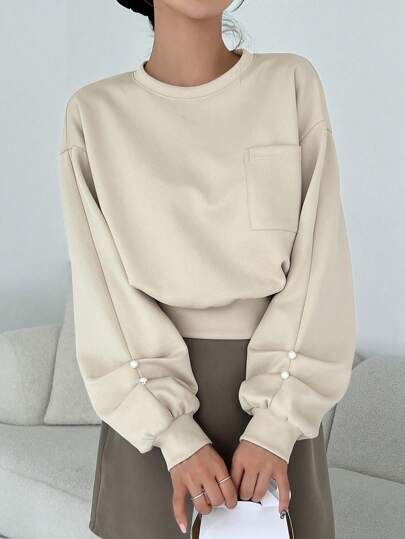 Solid Stand Collar Drop Shoulder Sweatshirt | SHEIN USA Sewing Tutorials Clothes, Women Sweatshirts, Dropped Shoulder Sweatshirt, Modest Fashion Outfits, Tee Outfit, Girl Sweatshirts, Primavera Estate, Comfortable Fashion, Casual Sweatshirt