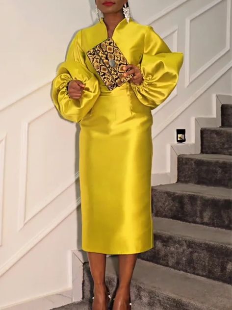 Fall Wedding Guest Dress September, Divine Woman, Balloon Dresses, Plain Midi Dress, Inexpensive Dresses, Yellow Evening Dresses, Fiercely Feminine, Lady Clothes, Church Clothes