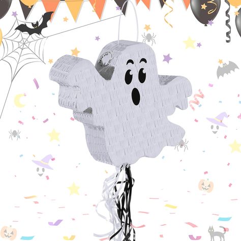 PRICES MAY VARY. Suitable Size: the ghost piñata with hanging string measures approx. 15.8 x 11.8 x 3.2 inch/ 40 x 30 x 8 cm, which is large enough to hold many candies or other small gifts, the size is more suitable for kids to play and make your party memorable and fun Halloween Themed Design: this Halloween piñata is designed in ghostly shapes and is a classic and traditional element of the festival; The black and white color scheme and exquisite craftsmanship are fun and spooky with the them Ghost Pinata, Halloween Birthday Party Games, Piñata Halloween, Mexican Piñatas, Halloween Piñatas, Halloween Toddler Party, Halloween Pinata, Halloween Themed Birthday Party, Glow Halloween