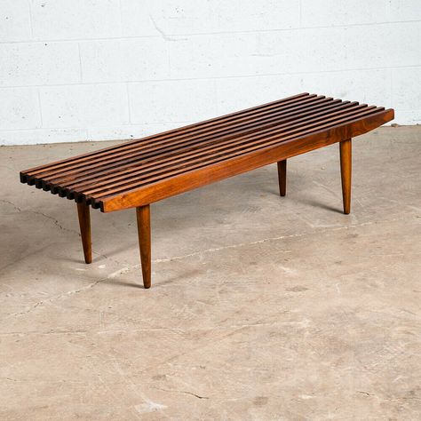 Mid Century Modern Slat Bench Coffee Table Vintage Solid Walnut Wood Nelson Mcm See the listing >>> https://everythingmcm.com/mid-century-modern-slat-bench-coffee-table-vintage-solid-walnut-wood-nelson-mcm/ Mcm Wood Furniture, Slatted Wood Bench, Mcm Living Room Coffee Tables, Wood Slat Coffee Table, Coffee Table Mcm, Mcm Coffee Bar, Midcentury Bench, Mcm Apartment, Mcm Bench