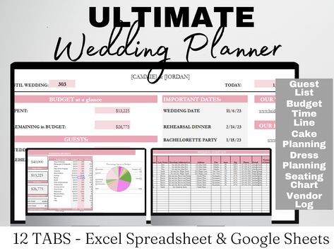 Wedding Planner Template Google Sheets Excel Spreadsheet Guest List Spreadsheet, Wedding Planner Spreadsheet, Wedding Spreadsheet, Wedding Budget Spreadsheet, Budget Spreadsheet Template, Wedding Budget Planner, Free Wedding Planner, Budget Planner Template, Wedding Budget