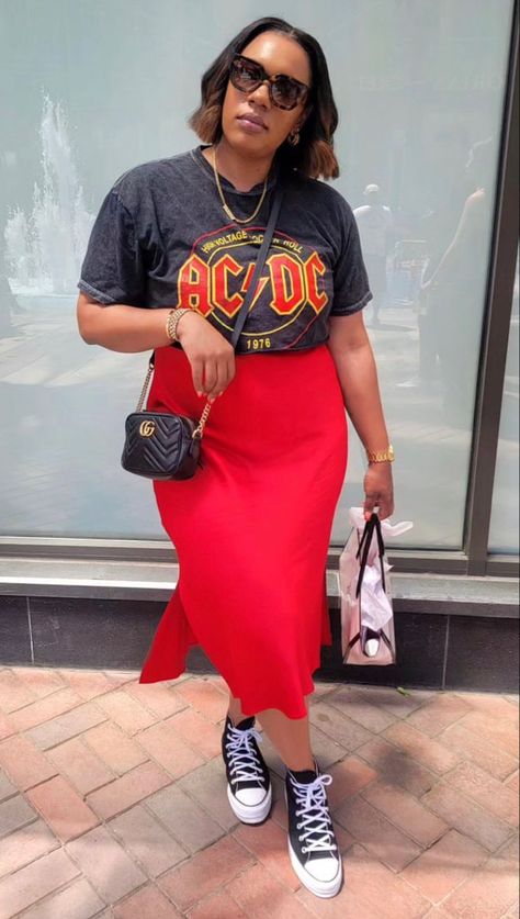 Fashion Killa Summer 2023, Dress And Chucks Outfit, Plus Size Outfits Sneakers, How To Style A Graphic Tee Outfits, Plus Size California Outfits, Pencil Skirt Outfits Casual Summer, Tshirt And Skirt Outfits, Gospel Concert Outfit Ideas Black Women, Gospel Concert Outfit