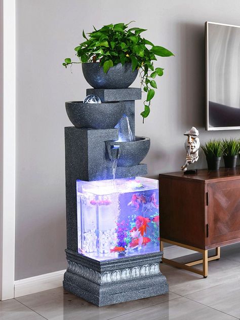 Fish Pot Decoration Ideas, Indoor Water Fountains Living Rooms, Modest Luxury, Dream Art Room, Waterscape Design, Decorative Water Fountain, Fountain Indoor, Gardening Design Diy, Fish Tank Themes