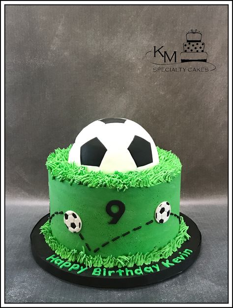 Soccer Ball Cake Soccer First Birthday Cake, 2 Tier Soccer Cake, Soccer Football Cake, 6th Birthday Cakes Boys, Soccer Cake Design, Soccer Cakes Ideas, Soccer Cake Diy, Soccer Cake Easy, Soccer Themed Cakes For Boys