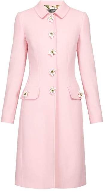 #affiliatead -- Dolce & Gabbana - Flower Embellished Single Breasted Wool Crepe Coat - Womens - Pink -- #chic only #glamour always Cozy Coats, Single Breasted Coat, Pink Coat, Dolce & Gabbana, Coat Fashion, Coat Dress, Work Outfit, Batik, Beautiful Dresses