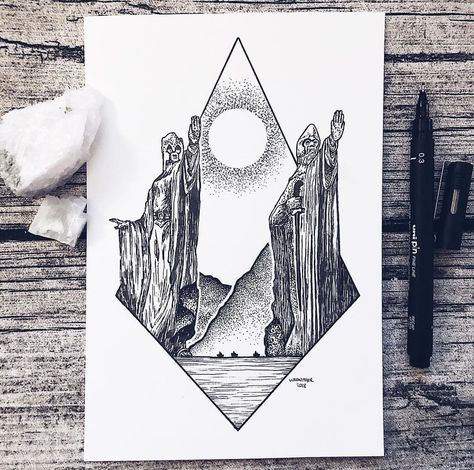 The Argonath Hobbit Tattoo, Tolkien Tattoo, Lotr Tattoo, Lord Of The Rings Tattoo, Fineliner Art, Stippling Art, Buch Design, Fantasy Tattoos, Tolkien Art