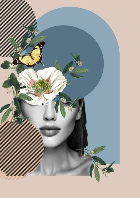 Digital Art Collage Graphic Design, Connection To Nature Art, Personal Collage, Face With Flowers, Collage Portrait, Digital Collage Art, Collage Art Projects, Simple Acrylic Paintings, Collage Design