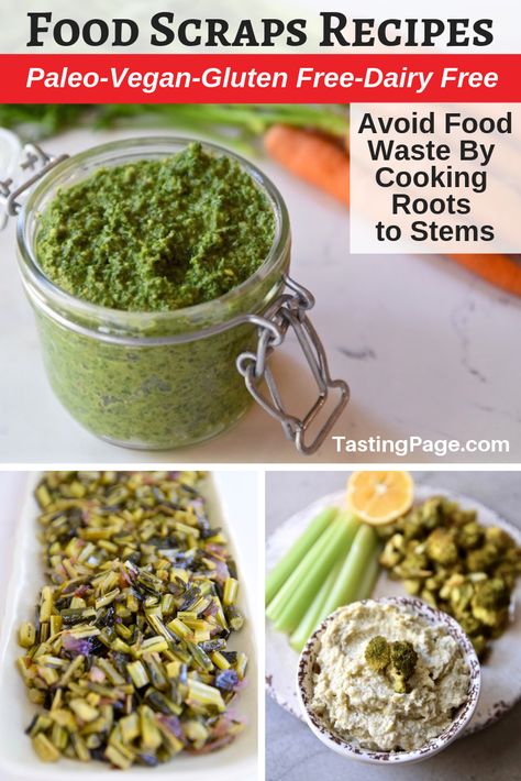 Don’t waste your food! Here are some healthy and delicious food scrap recipes that use leftover stems, pulp, and veggie extras so nothing goes to waste. All recipes are gluten free, dairy free, sugar free, vegan and paleo | TastingPage.com #earthday #foodscraps #foodwaste #healthyrecipes #paleo #vegan #glutenfree #environmentallyfriendly #recipes Scrap Recipes, Roots Recipes, Scrappy Cooking, Healthy Crackers, Leftover Food, Kitchen Scraps, Seasonal Fruits, Healing Foods, Sugar Free Vegan