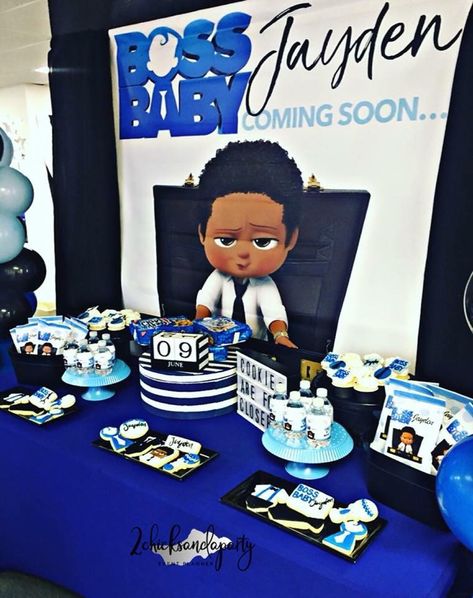 Boy Babyshower Theme Black People, Boss Baby Baby Shower Ideas Boy, Boy Baby Shower Ideas Black People, Boss Baby Birthday Party Boy, Boss Baby Baby Shower, Boy Party Decorations, Baby Shower Party Themes, Baby Theme