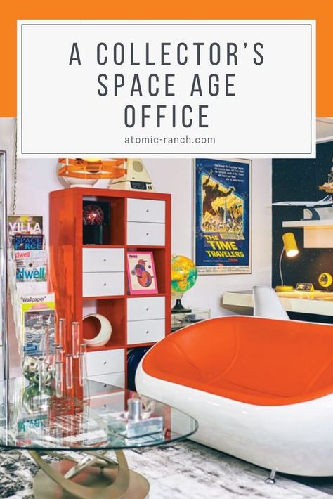 Martin McGee credits his love of Space Age design to the way its pieces feel very contemporary, yet still future-forward. Mcm Office, Atomic Age Design, Diy Mid Century Modern, Diy Mid Century, Stereo Console, Mid Century Clock, Space Age Design, Retro Clock, Vinyl Storage