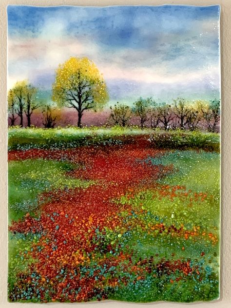 Discover Summer Poppy Fields by Anne Nye, and get inspired by more original art and unique treasures created by artists. Shop now! Cut Glass Art, Fused Glass Poppies, Fused Glass Landscapes, Fused Glass Trees Seasons, Fused Glass Floral Art, Glass Frit Painting, Fused Glass Red Poppies, Glass Wall Sculpture, Landscape Glass