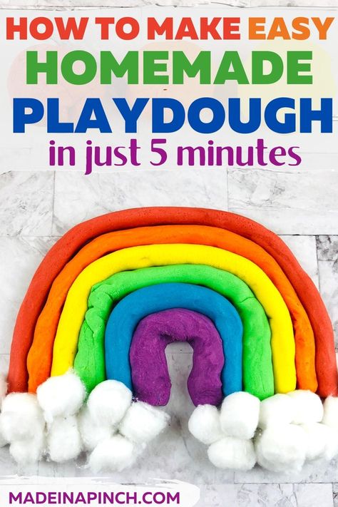 I've tried lots of homemade playdough recipes searching for one that's soft, pliable, and a great non-toxic option for toddlers. All were either too hard, took too long, or stained hands. This homemade playdough takes the cake! It's soft, doesn’t stain little hands, takes 5 minutes to make, lasts for MONTHS, and uses common ingredients you like already have at home. #playdough #homemadeplaydough Easy Homemade Playdough, Edible Play Dough Recipe, Make Your Own Playdough, Stained Hands, Easy Homemade Playdough Recipe, Edible Playdough, Diy Playdough, Homemade Playdough Recipe, Playdough Recipe