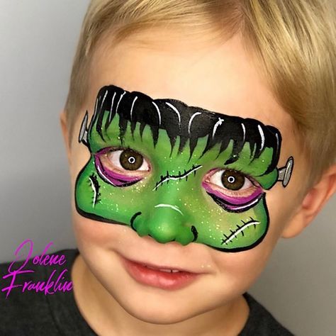 An awesome #Frankenstein made that can easily be turned into a #Hulk... a perfect design by Jolene Franklin @daydreamfacepaintingboise… Frankenstein Face Paint, Face Painting Halloween Kids, Monster Face Painting, Frankenstein Face, Mime Face Paint, Painting Costume, Mask Face Paint, Face Painting For Boys, Face Painting Tutorials