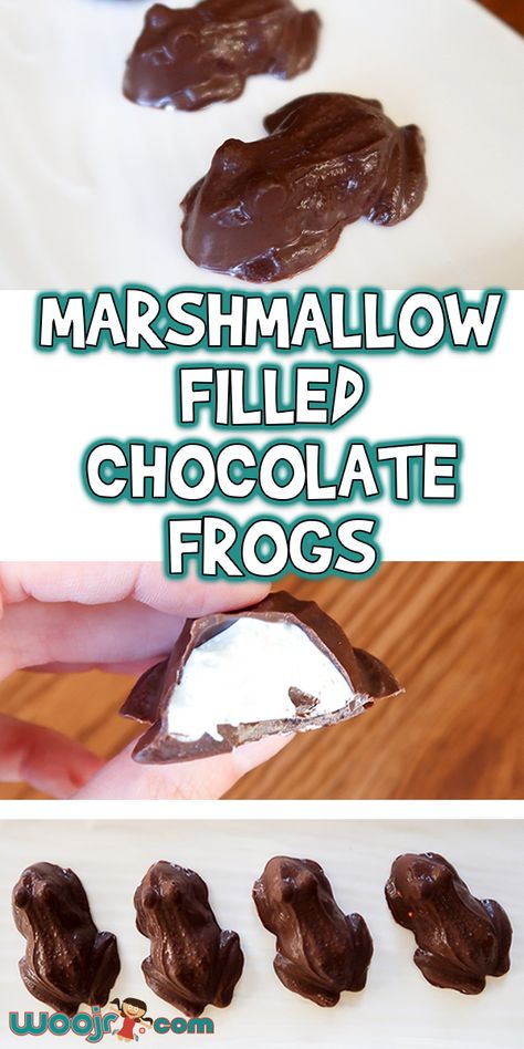 Today I'm going to show you how to make these Marshmallow Filled Chocolate Frogs! These are inspired by the famous chocolate frogs from Harry Potter! Chocolate Frogs Harry Potter, Harry Potter Tea, Harry Potter Desserts, Harry Potter Treats, Harry Potter Snacks, Chocolate Frogs, Harry Potter Marathon, Harry Potter Day, Classe Harry Potter