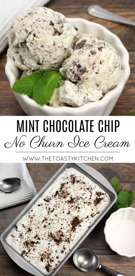 No Churn Mint Chocolate Chip Ice Cream by The Toasty Kitchen #icecream #recipe #recipeoftheday #mint #mintchocolatechip #icecreamrecipe #dessert #dessertrecipes Chocolate Chip Ice Cream Recipe, Cold Sweets, Churn Ice Cream, Mint Chip Ice Cream, Yummy Deserts, Ice Cream Maker Recipes, Mint Chocolate Chip Ice Cream, Mint Ice Cream, Amazing Desserts