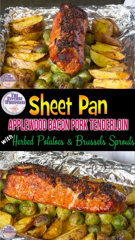 Brussels Sprouts Bacon, Easy Bacon Recipes, Herbed Potatoes, Pork Sausage Recipes, Bacon Wrapped Pork Tenderloin, Applewood Bacon, One Pan Meal, Bacon Wrapped Pork, Pork Recipes Easy