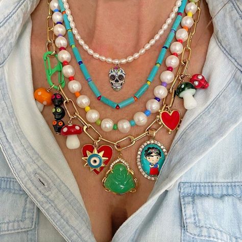 WinterLemon Jewelry on Instagram: “Happy Monday- Here’s a playful neck ❤️💀🍄 to start the week off on a bright note - wishing you a week full of sunshine and successes! 🌞 🌞 🌞…” Diy Bracelets Video, Funky Necklace, Jewelry Accessories Ideas, Dope Jewelry, Funky Jewelry, Exquisite Jewelry, Jewelry Projects, Diy Necklace, Happy Monday